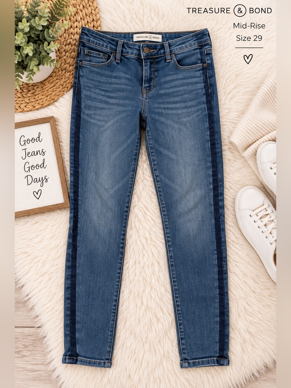 Treasure & Bond Blue Skinny Jeans with Dark Blue Side Stripe